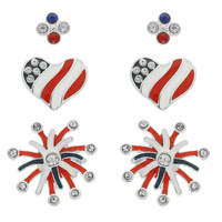 PATRIOTIC 3 PAIR STUD EARRING SET